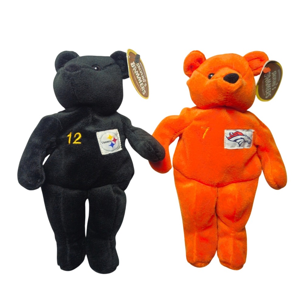 NFL Plush Bear Lot Pittsburgh Steelers Bradshaw Denver Broncos Elway Vintage‎